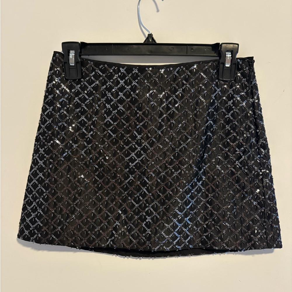 Black and Silver Sequin Mini Skirt